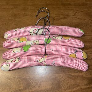 Vintage Lot Of Four Children’s Padded Teddy Bear Fabric Covered Hangers
